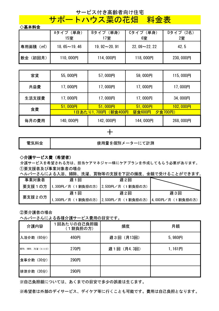 料金表